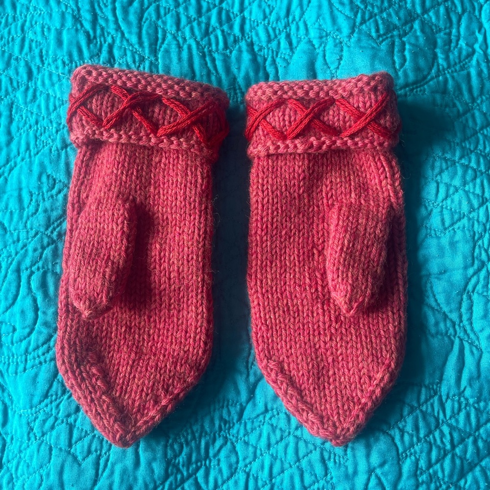 Handmade Red Knit Mittens